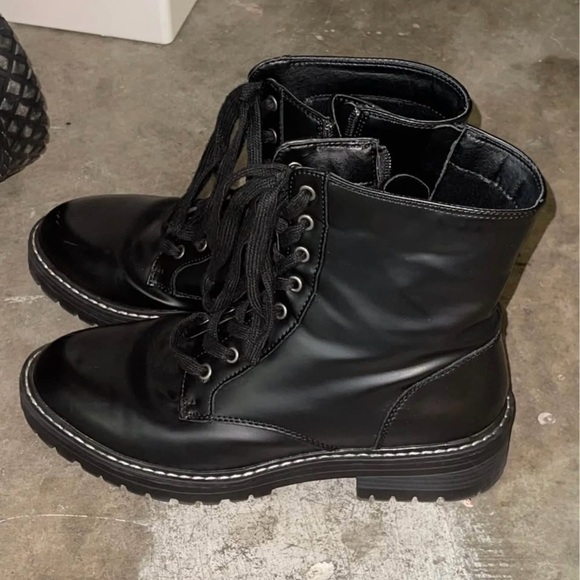 Black Lace-Up Combat Boots - Picture 1 of 3
